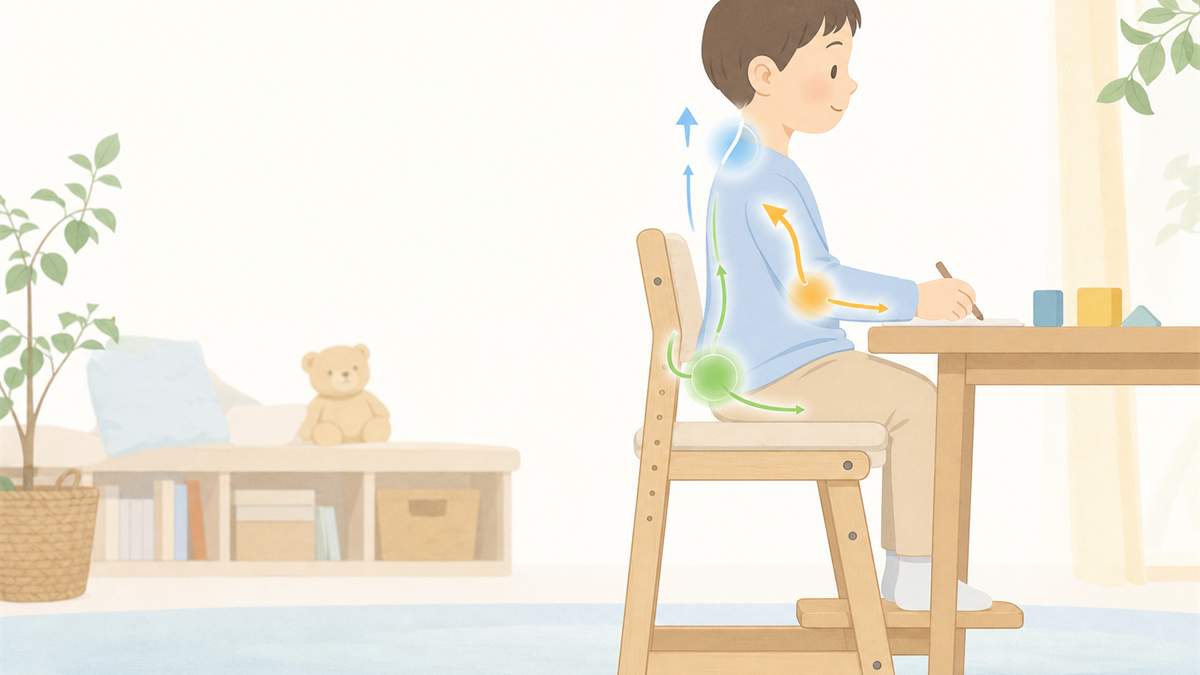 姿勢に関わる3つの体の反応を表した子どものイラスト