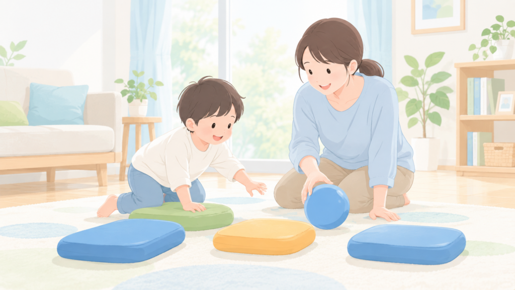 正中線　四つ這いで片手上げ　親子でタッチ遊び