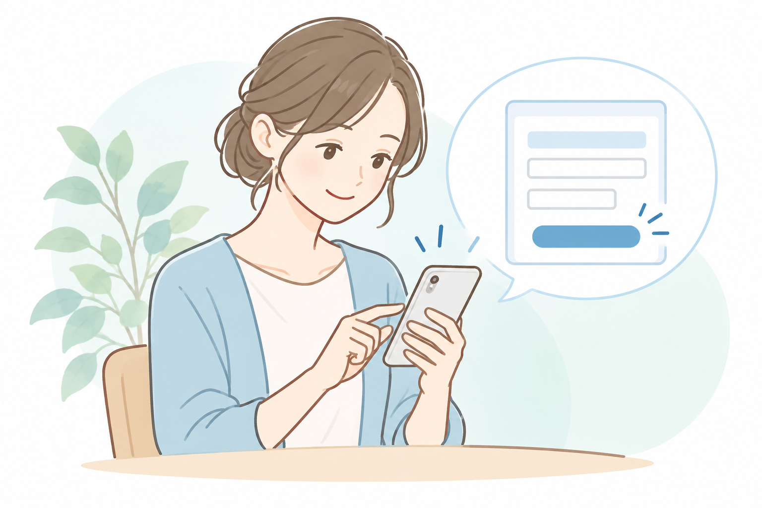 スマートフォンでお問い合わせフォームに入力する女性